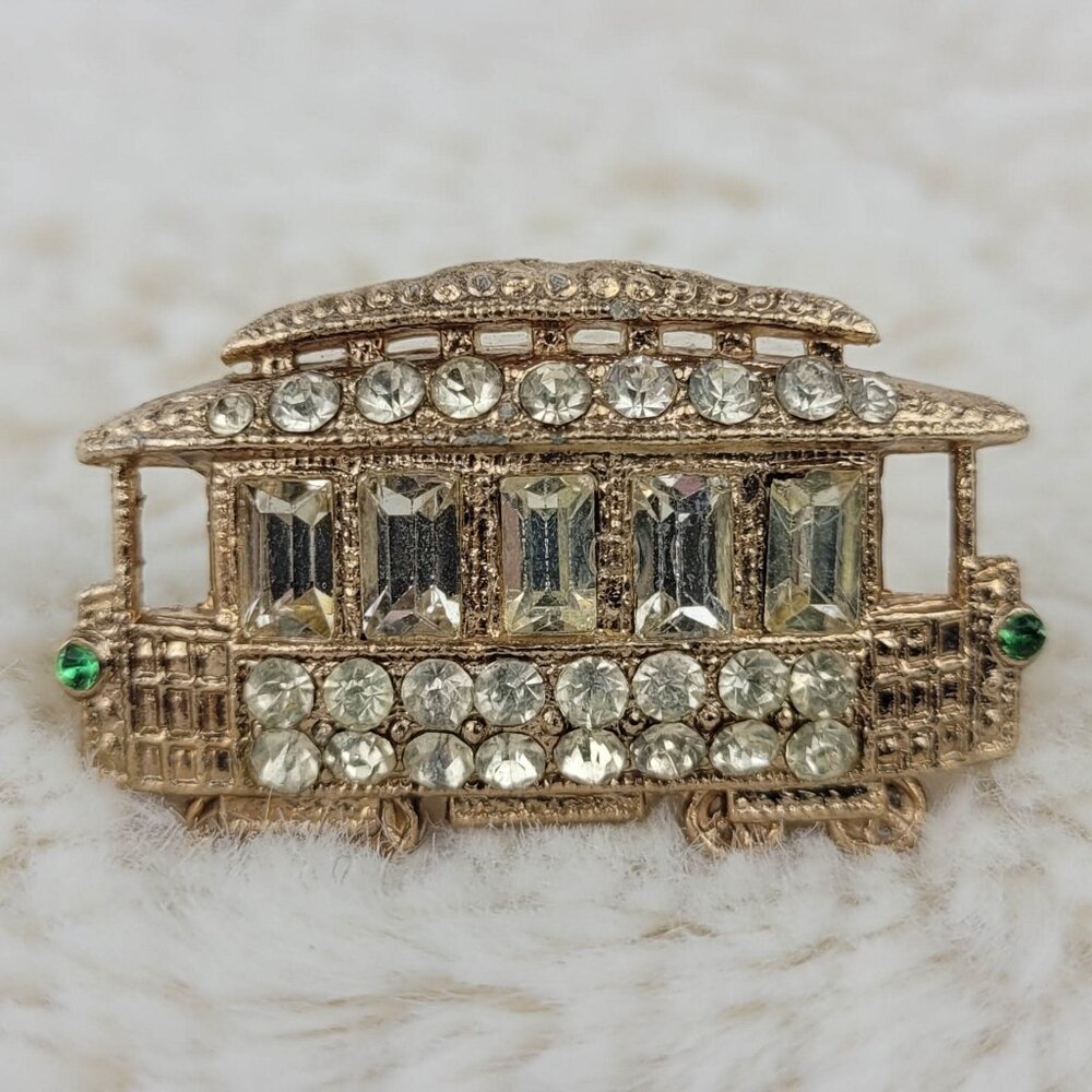 1940's Gold Tone Metal and Rhinestone Trolley Pin